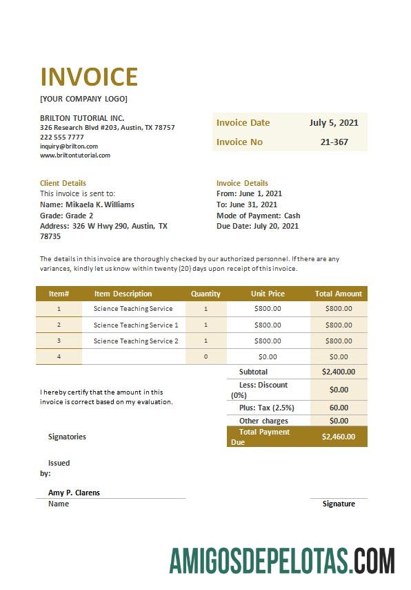 realista Modelo de fatura de ensino grátis